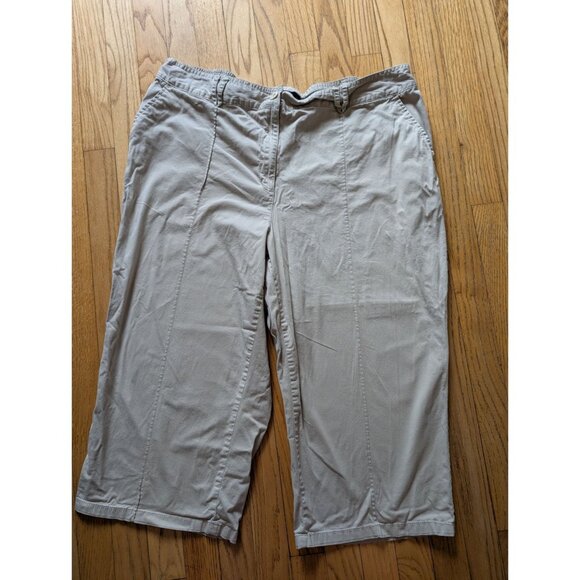 Karen Scott Woman Beige Capri Pants 20W Cotton/Spandex Elastic Waist Stretch Cas - Picture 1 of 3